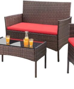 Homall 4 Pieces Outdoor Patio Furniture Sets Rattan Chair Wicker Set, Outdoor Indoor Use Backyard Porch Garden Poolside Balcony Furniture Sets Clearance (Brown and Beige)