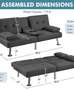 Alternative view of Yaheetech Convertible Sofa Bed Adjustable Couch Sleeper Modern Faux Leather Home Recliner Reversible Loveseat Folding Daybed Guest Bed, Removable Armrests, Cup Holders, 3 Angles, 772lb Capacity, Brown