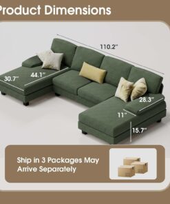 Alternative view of Furmax Sectional Couches for Living Room U-Shaped Sofa Couch Linen Fabric 4 Seat Sofa Set