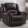 CANMOV Leather Recliner Chair, Classic and Traditional Manual Recliner Chair with Comfortable Arms and Back Single Sofa for Living Room, Nut Brown