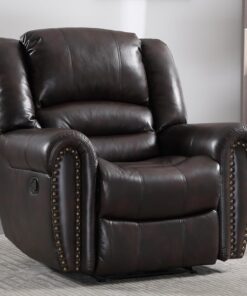 CANMOV Leather Recliner Chair, Classic and Traditional Manual Recliner Chair with Comfortable Arms and Back Single Sofa for Living Room, Nut Brown