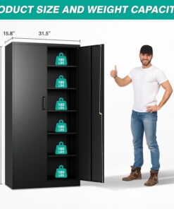 Alternative view of Metal Storage Cabinet with 2 Doors and 6 Shelves,Black Metal Cabinet with Lock,71" Lockable Garage Storage Cabinets,Locking File Cabinet,Steel Tool Cabinets for Home,Office,Garage,Shop,School