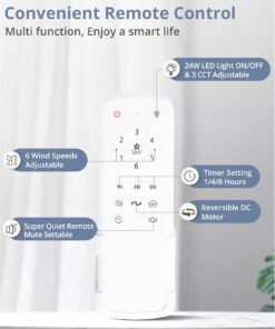 Alternative view of ZMISHIBO 72 inch Large Ceiling Fans with Lights and Remote, Indoor/Outdoor Black Modern Ceiling Fan for Kitchen Living Room Patio, 6 Speed Reversible Quiet DC Motor, 3 CCT, Dual Finish 8 Blades