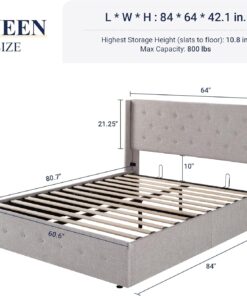 Alternative view of Allewie Queen Size Lift Up Storage Bed Modern Wingback Headboard Hydraulic Support