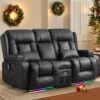 TUNYI Power Loveseat Recliner Sofa with Massage & Heat Home Theater Seating with Console Electric Recliner RV Sofa with USB/Outlet/Storage/Side Pocket/LED Light/Speaker (Brown, Loveseat)