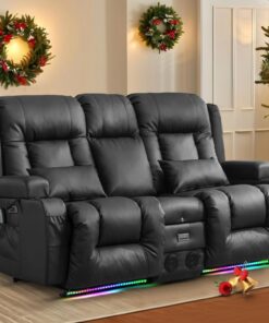 TUNYI Power Loveseat Recliner Sofa with Massage & Heat Home Theater Seating with Console Electric Recliner RV Sofa with USB/Outlet/Storage/Side Pocket/LED Light/Speaker (Brown, Loveseat)