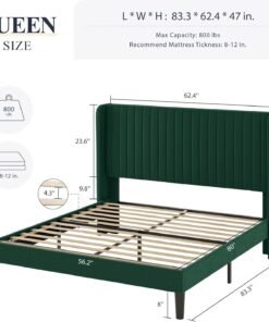 Alternative view of Allewie Full Size Velvet Bed Frame Vertical Channel Tufted Wingback Headboard Upholstered Bed
