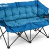 Double Camping Chairs Padded Loveseat Chair for 2 Person - Heavy Duty Oversized Camping Couch for Adults Outdoor Lawn Beach - Portable Folding Sofa with Cup Holders and Carry Bag, Grey
