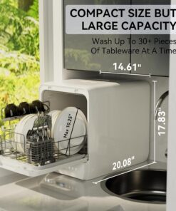 Alternative view of Hermitlux Countertop Dishwasher, 7 Washing Programs Portable Mini Dishwasher with 5-Liter Built-in Water Tank for Apartments & RVs, LED Light, Glass Door, No Hookup Needed