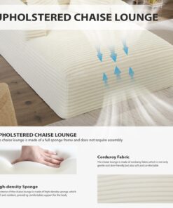 Alternative view of 50 Inch Chaise Lounge Chair Indoor, Oversized Corduroy Upholstered Boneless Sofa Bed, Deep Seat Sleeper Couch Reading Chairs, Cloud Sofas Couches for Living Room, No Assembly Required (Dark Grey)