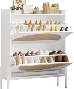 IRONCK Shoe Cabinet Storage 2 Drawers Free Standing Wooden Shoe Storage Organizer Cabinet