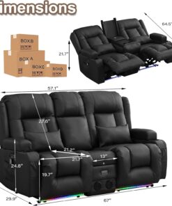 Alternative view of TUNYI Power Loveseat Recliner Sofa with Massage & Heat Home Theater Seating with Console Electric Recliner RV Sofa with USB/Outlet/Storage/Side Pocket/LED Light/Speaker (Brown, Loveseat)