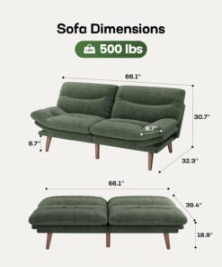 Alternative view of Futon Sofa Bed Futon Sofa with Adjustable Back and Armrests Converts to Small Sleeper Sofa Bed