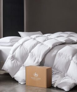 PACIFIC COAST Goose Feather Down Comforters Queen Size, 100% Cotton Extra Fluffy White Duvet Insert, Soft, Breathable, All Season Hotel Luxury Bedding Comforters, 8 Corner & Center Loops (90"x90")