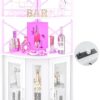 Aheaplus Corner Bar Cabinet with Power Outlet, Industrial Wine Cabinet with LED Strip and Glass Holder, 5-Tiers Liquor Cabinet Bar Unit for Home, Corner Display Cabinet for Small Space, White Oak