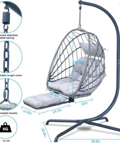Alternative view of Hanging Egg Chair Stand Leg Rest Rattan Wicker Swing Hammock Chair UV-Resistant Cushion