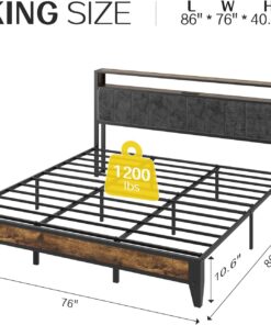 Alternative view of OLEVS Single Bed Frame LED Light Storage Headboard Charging Station Metal Platform Bed