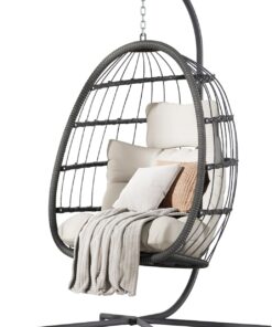 HWB Hanging Egg Chair Patio Wicker Hammock Egg Swing Chair with Cushion for Bedroom