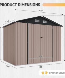 Alternative view of Aoxun 7.4x5.3FT Shed with Floor Galvanized Steel Outdoor Storage Shed Metal Garden Shed