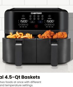 Alternative view of Chefman 6 Quart Dual Basket Air Fryer - Digital Touchscreen, Smart Sync Finish, Hi-Fry, Auto Shutoff, 2 Independent 3QT Nonstick Dishwasher-Safe Frying Baskets - Digital Double Air Fryer - Black