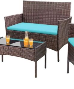 Homall 4 Pieces Outdoor Patio Furniture Sets Rattan Chair Wicker Set, Outdoor Indoor Use Backyard Porch Garden Poolside Balcony Furniture Sets (Grey)