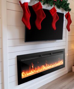 Silonn 50″Smart Electric Fireplace Heater with App & Remote Control, 5300 BTU Heat Output, Ultra-Slim Wall-Mounted or Recessed Electric Fireplace Inserts with Timer, 20 Flame Colors,WiFi Enabled