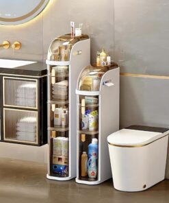 4-Tiers Narrow Bathroom Storage Cabinet 7.1 Slim Bathroom Floor Organizer with Drawers