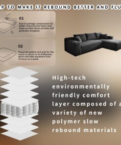 Alternative view of Cloud Sectional Couch with L-Shape Chaise Modern Modular Sofa with Deep Seat Modern Comfy Furniture Bedroom Lounge Dorm Office Apartment Home (Black, Left Facing Chaise)