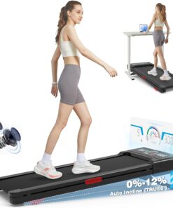 Walking Pad Treadmill with 12% 9-Level Auto Incline, 450 lbs Capacity RGB LED Screen, Bluetooth Speaker Under Desk Treadmill, Compact Treadmills for Home Hiking