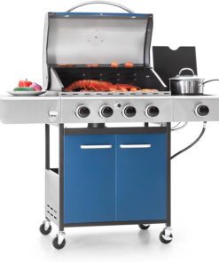 Captiva Designs 4-Burner Propane Gas BBQ Grill with Side Burner & Porcelain-Enameled Cast Iron Grates, 42,000 BTU Output Stainless Steel Grill for Outdoor Cooking Kitchen and Patio Backyard Barbecue