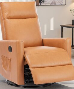 Swivel Rocking Recliner Chair with Extra Large Footrest High Back, Upholstered Glider Nursery Chair for Living Room, Bedroom & Nursery, Comfortable Deep Seat for Relaxation, Grey