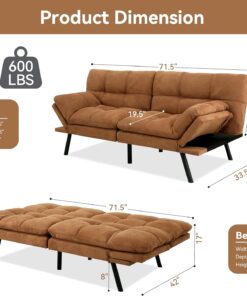 Alternative view of Amazon Basics Brown Loveseat,Convertible Couch Memory Foam Futon Sofa Bed Modern Sleeper Sofa for Small Compact Living Room,Office,Apartment, Linen Fabric