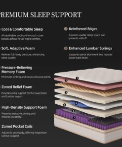 Alternative view of 14 Inch Queen Hybrid Mattress, Cooling Gel Memory Foam & Zoned Pocket Coils, Pressure Relief, Motion Isolation, Breathable Bed in a Box, CertiPUR-US Certified