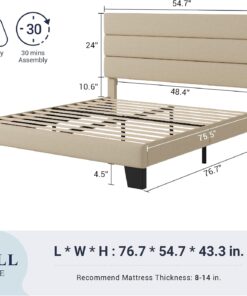 Alternative view of Allewie Queen Size Platform Bed Frame Fabric Upholstered Headboard Wooden Slats Support