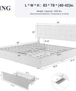 Alternative view of Allewie Upholstered Queen Size Platform Bed Frame with 4 Storage Drawers and Headboard