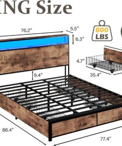 Alternative view of Lifezone Queen Bed Frame with 2-Tier Storage Headboard, Metal Platform Bed Frame with 4 Storage Drawers, Built in Charging Station & LED, Noise-Free/Metal Support/No Box Spring Needed