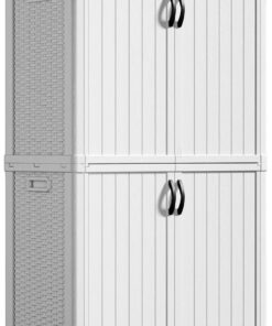 Greesum Outdoor Horizontal Storage Shed 27 Cu.ft Resin Large Storage Box for Garden Patio