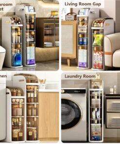 Alternative view of 4-Tiers Narrow Bathroom Storage Cabinet 7.1 Slim Bathroom Floor Organizer with Drawers and Tissue Box Plastic Waterproof Mobile Locker