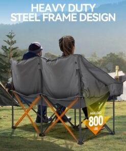 Alternative view of Double Camping Chairs Padded Loveseat Chair for 2 Person - Heavy Duty Oversized Camping Couch for Adults Outdoor Lawn Beach - Portable Folding Sofa with Cup Holders and Carry Bag, Grey