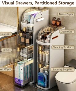 Alternative view of 4-Tiers Narrow Bathroom Storage Cabinet 7.1 Slim Bathroom Floor Organizer with Drawers