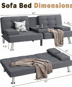 Alternative view of Shahoo Modern Linen Upholstered Convertible Folding Futon Sofa Bed with Removable Armrests