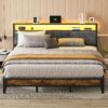 OLEVS Single Bed Frame LED Light Storage Headboard Charging Station Metal Platform Bed