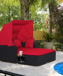 Alternative view of RELAX4LIFE Patio Outdoor Daybed Canopy Wicker Sunbed Cushions Lounge Bed Conversation