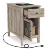 Side Table with Storage End Table with USB Ports and Outlets Nightstand with Charging Station