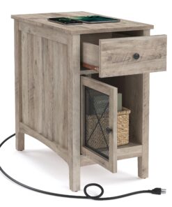 Side Table with Storage End Table with USB Ports and Outlets Nightstand with Charging Station