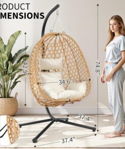 Alternative view of Egg Chair with Stand Patio Wicker Hanging Chair Hammock Swing Chair 350LBS Capacity