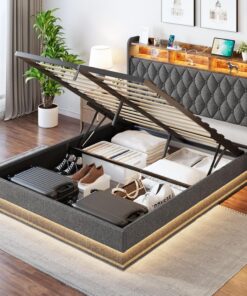 Queen Bed Frame Storage Lift Up Queen Size Bed Frame Headboard Upholstered Platform Bed