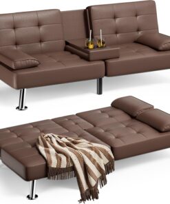 Homall Futon Sofa Bed Leather Futon Couch Removable Armrests Adjustable Recliner Sofa Bed