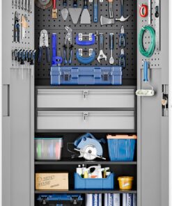 Yizosh Metal Garage Storage Cabinet with Locking Doors and 2 Drawers, Heavy Duty Steel Tool Cabinet with Pegboard, 71" - Lockable Cabinets