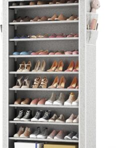 ROJASOP 10 Tier Shoe Rack with Covers Large Capacity Stackable Tall Shoe Shelf Storage